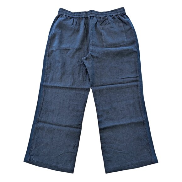 THE WHITE CO. 100% Linen Pants 10 Navy Cotton Side Stripe Drawstring Pockets - Picture 5 of 6